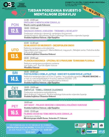 Tjedan podizanja svijesti o mentalnom zdravlju – 12. - 18. svibnja 2025. godine