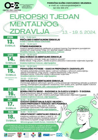 EUROPSKI TJEDAN MENTALNOG ZDRAVLJA 13. - 19.5. 2024. GODINE