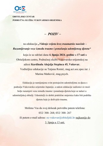 OBILJEŽAVANJE NACIONALNOG DANA UDOMITELJSTVA – POZIV UDOMITELJIMA NA PREDAVANJE